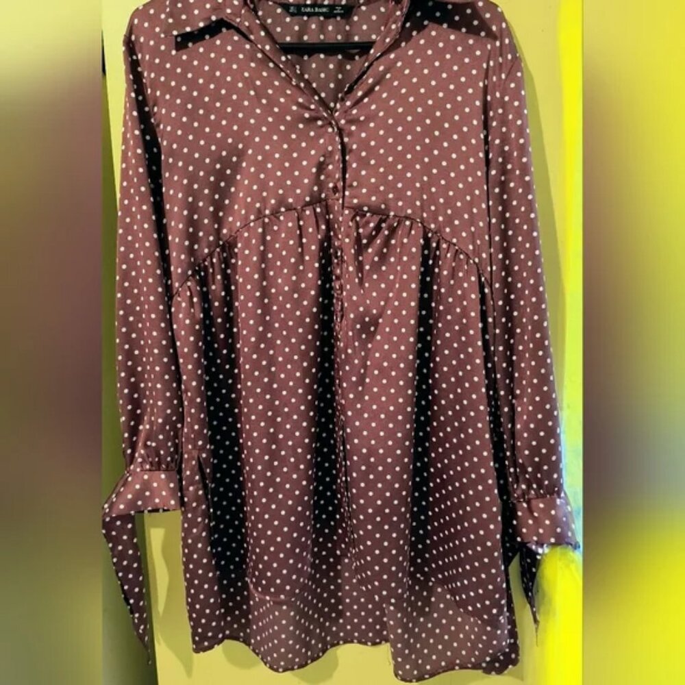 Zara Burgundy Polka Dot Top